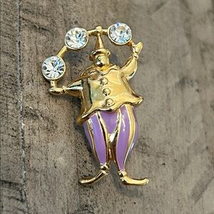 Vintage Trifari Clown Brooch Gold Enamel with Rhinestones Signed Piece 1997